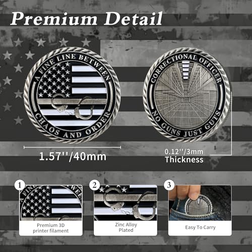 IELCJJ Delicate Thin Gray Line Challenge Coin - Correctional Officer Gray Prison Police Silver Coins - Law Enforcement Corrections Officer Gifts - Honor US Correctional Officers - Image 3