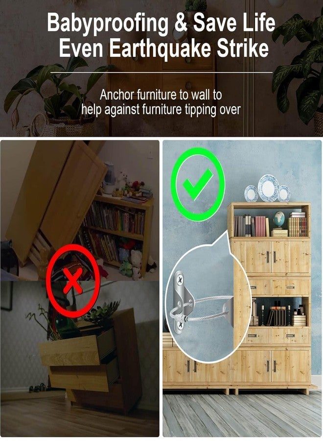 LAVNIK أحزمة تثبيت الأثاث من لافنيك - مثبتات أثاث معدنية شديدة التحمل على شكل حرف D مع كابلات فولاذية قابلة للتعديل، طقم تثبيت مضاد للانقلاب لتأمين رفوف الكتب، والخزائن، وأجهزة التلفزيون، والخزائن على الحائط - Image 4