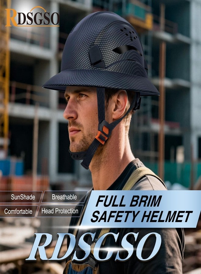 RDSGSO Full Brim Hard Hat Vented Construction Safety Helmet Industrial Work Hardhat for Workers 6 Point Adjustable Ratchet Suspension OSHA Approved (F2C-SJ-Matte Black) - Image 2