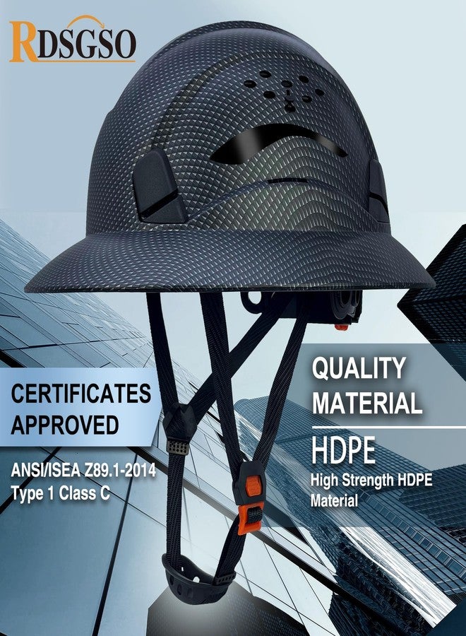 RDSGSO Full Brim Hard Hat Vented Construction Safety Helmet Industrial Work Hardhat for Workers 6 Point Adjustable Ratchet Suspension OSHA Approved (F2C-SJ-Matte Black) - Image 3