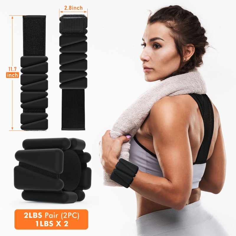 WUSOPU Wrist Weights, Ankle Weights for Women Men, Adjustable Wrist Weighted Bracelet for Home Gym Workout, Running, Yoga, Exercise, Strength Training, Set of 2 (1LB Each)-Black - Image 2