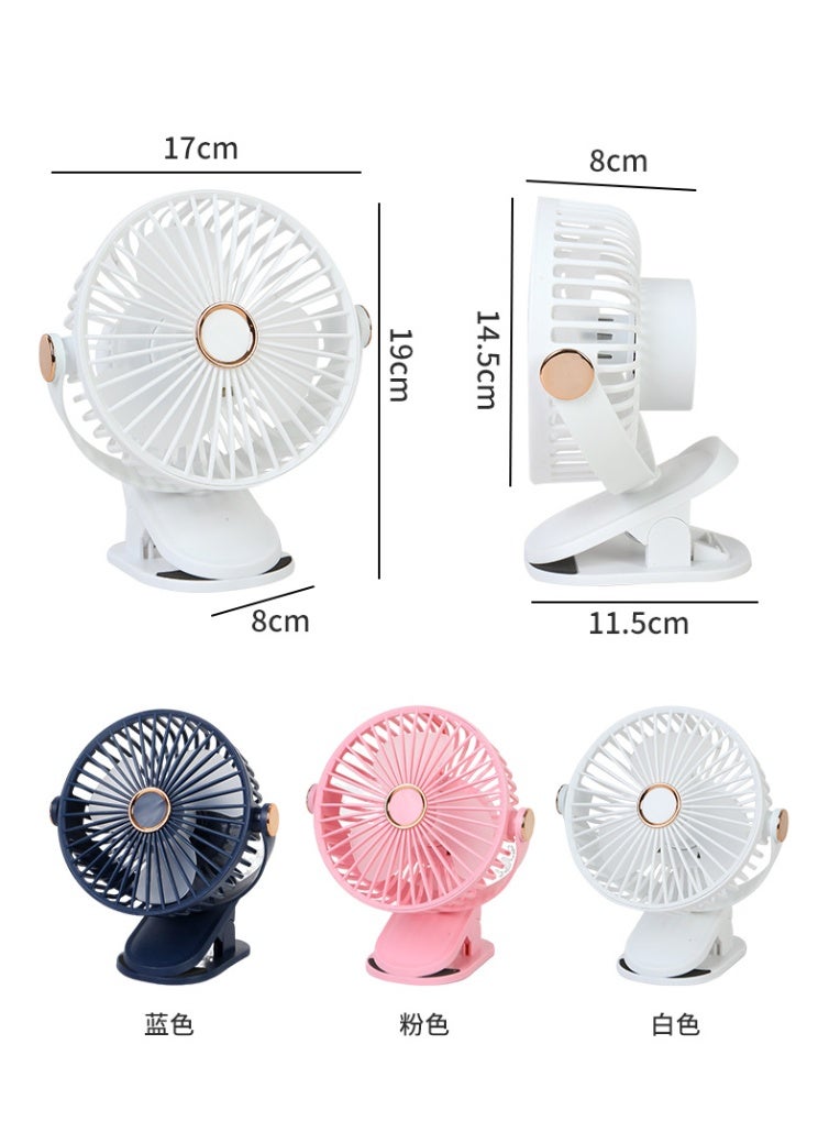 Portable white Clip-On Mini Fan with Night Light, 5 Speed, 720° Rotation, USB Rechargeable 800mAh Battery, Silent Desk Fan for Home, Office, Travel - 6 Inch  - Image 4