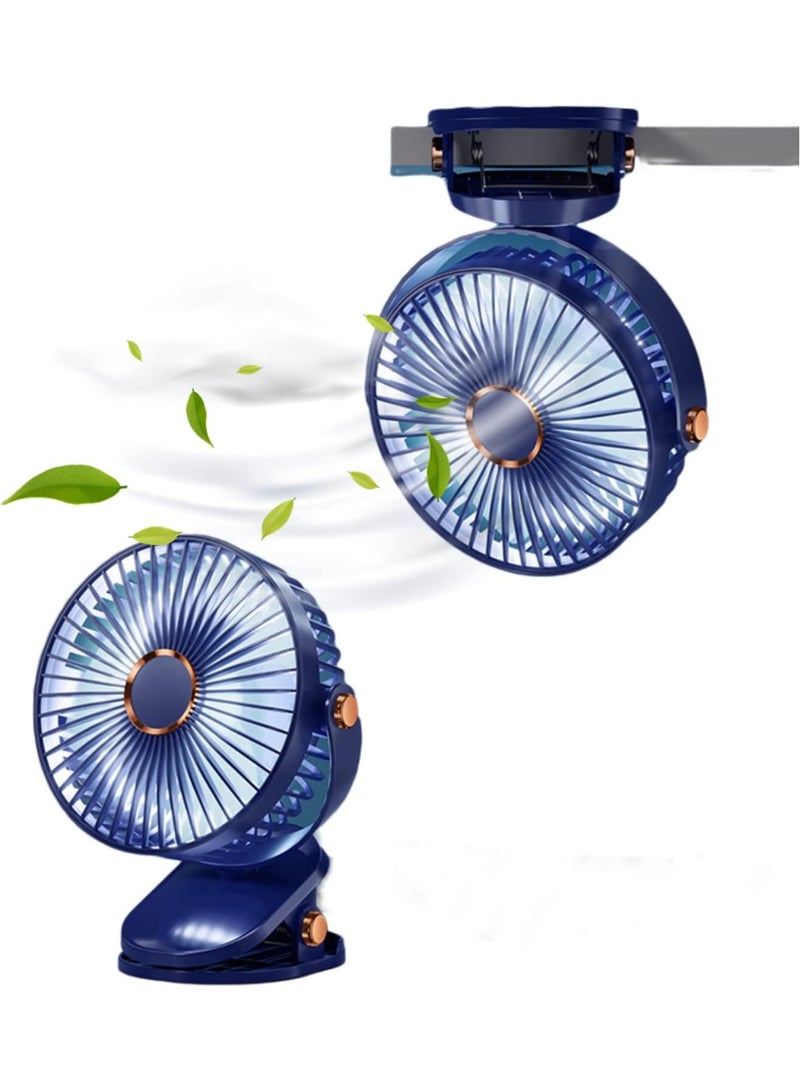 Portable white Clip-On Mini Fan with Night Light, 5 Speed, 720° Rotation, USB Rechargeable 800mAh Battery, Silent Desk Fan for Home, Office, Travel - 6 Inch  - Image 2