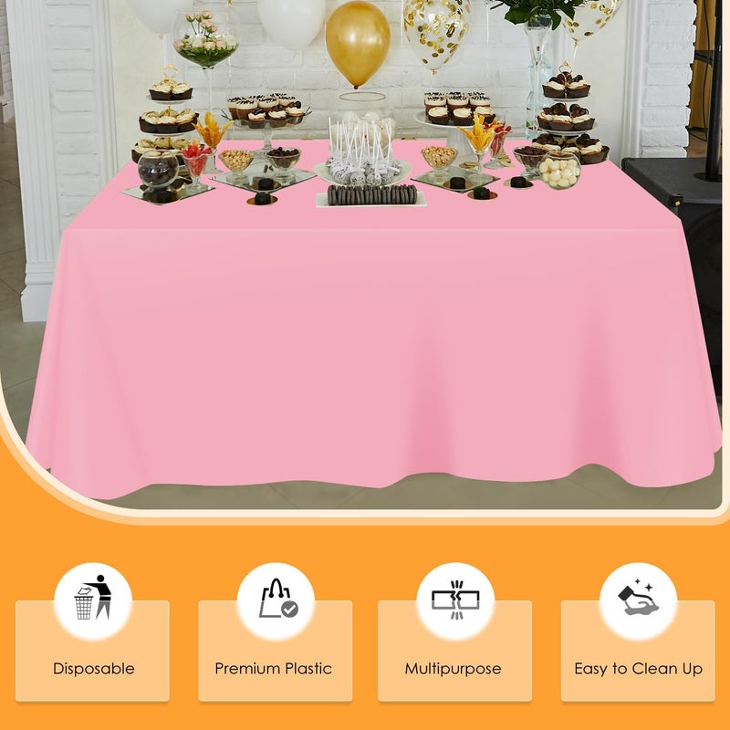tujol Pink Disposable Plastic Table Cloth Roll 54" X 100', Plastic Table Cover with Cutter Box, Cut to Size Disposable Tablecloth for Parties - Image 4