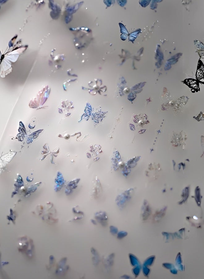 2 قطعة من ملصقات الأظافر السحرية على شكل فراشة من الكريستال اللؤلؤي 5D مع ألماس الزركون مناسبة لملصقات الأظافر DIY لتزيين الأظافر - Image 2