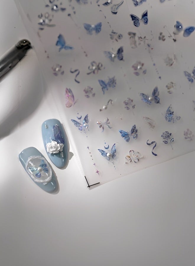 2 قطعة من ملصقات الأظافر السحرية على شكل فراشة من الكريستال اللؤلؤي 5D مع ألماس الزركون مناسبة لملصقات الأظافر DIY لتزيين الأظافر - Image 4