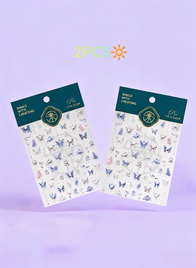 2 قطعة من ملصقات الأظافر السحرية على شكل فراشة من الكريستال اللؤلؤي 5D مع ألماس الزركون مناسبة لملصقات الأظافر DIY لتزيين الأظافر - Image 1