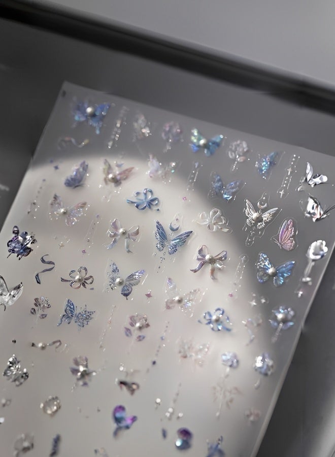 2 قطعة من ملصقات الأظافر السحرية على شكل فراشة من الكريستال اللؤلؤي 5D مع ألماس الزركون مناسبة لملصقات الأظافر DIY لتزيين الأظافر - Image 5