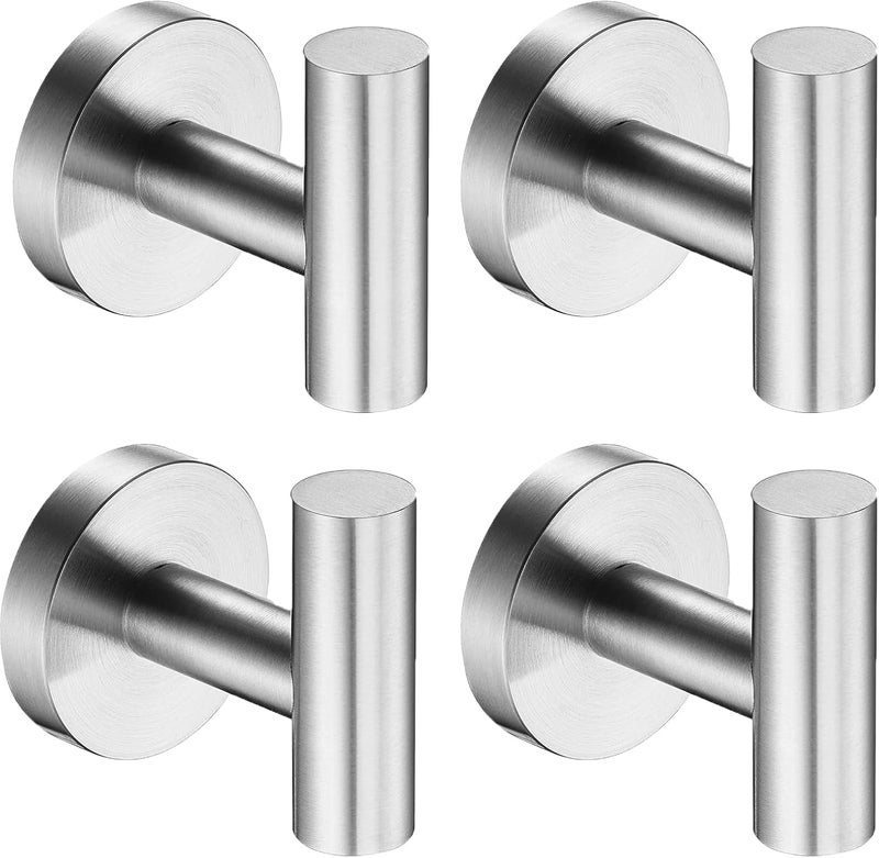 Nolimas Bathroom Towel Hooks, SUS 304 Stainless Steel Coat Hook Round Clothes Towel Coat Robe Hook Cabinet Closet Door Sponges Holder for Bath Kitchen Garage Hotel,Wall Mounted, Brushed Nickel, 4Pack - Image 1