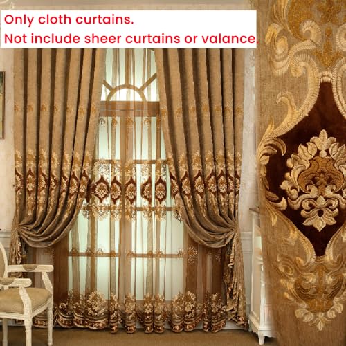 Amidoudou 1 Pair European Luxury Embroidered Curtains for Living Room Bedroom Chenille Curtains (Coffee,51x84 Inch) - Image 2