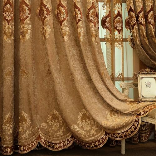 Amidoudou 1 Pair European Luxury Embroidered Curtains for Living Room Bedroom Chenille Curtains (Coffee,51x84 Inch) - Image 1
