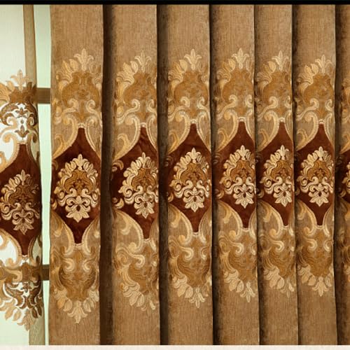 Amidoudou 1 Pair European Luxury Embroidered Curtains for Living Room Bedroom Chenille Curtains (Coffee,51x84 Inch) - Image 4