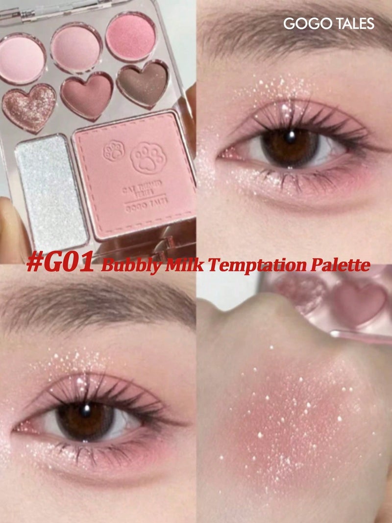 جوجو تيلز GOGO TALES باليت ألوان الخدود والظلال من جوجوتيلز، بنسيجات مطفية ولامعة، ذات تلوين عالي وثبات طويل، تشمل ملصقات DIY، تحتوي على درجات الوردي وبني الكراميل والألوان المحايدة، أحمر الخدود والبرونزر في مجموعة واحدة، مناسبة للطلاب والمبتدئين - Image 1