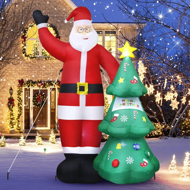 dkian Inflatable Santa Claus 8ft with led Lights Blower and Attached Christmas Tree for Outdoor Indoor Christmas Decoration  - Image 1