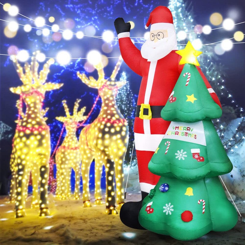 dkian Inflatable Santa Claus 8ft with led Lights Blower and Attached Christmas Tree for Outdoor Indoor Christmas Decoration  - Image 3