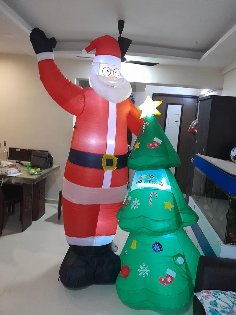 dkian Inflatable Santa Claus 8ft with led Lights Blower and Attached Christmas Tree for Outdoor Indoor Christmas Decoration  - Image 5