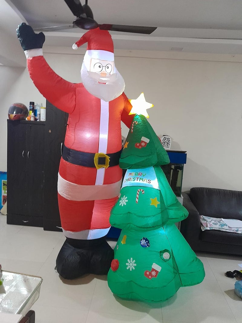 dkian Inflatable Santa Claus 8ft with led Lights Blower and Attached Christmas Tree for Outdoor Indoor Christmas Decoration  - Image 4