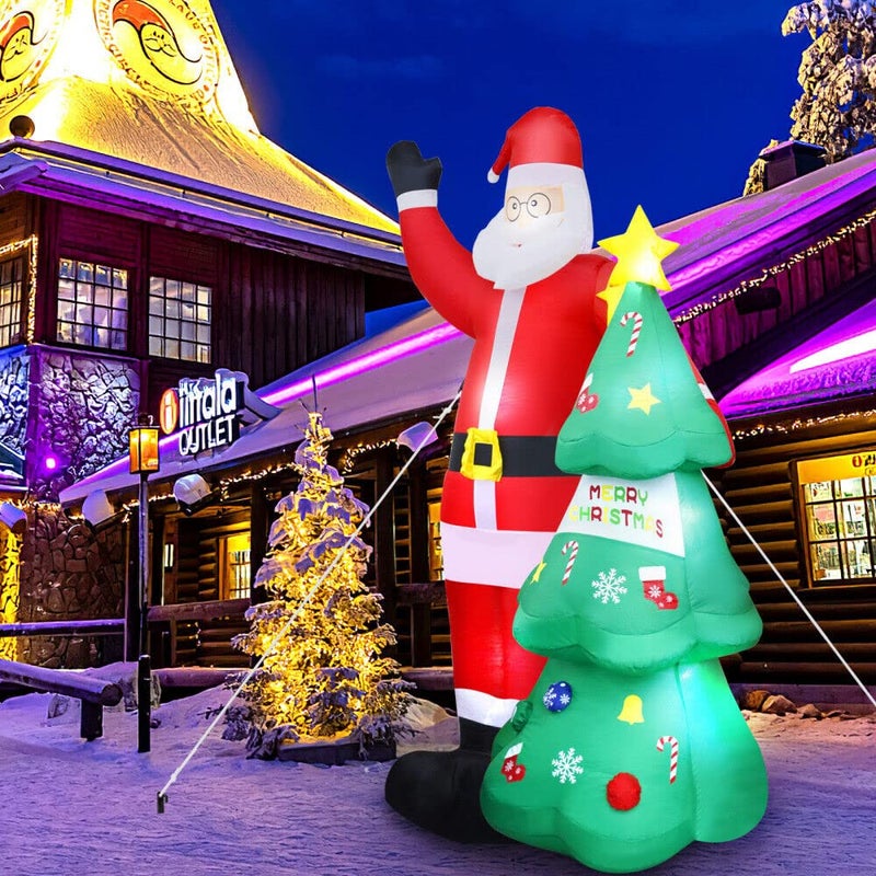 dkian Inflatable Santa Claus 8ft with led Lights Blower and Attached Christmas Tree for Outdoor Indoor Christmas Decoration  - Image 2