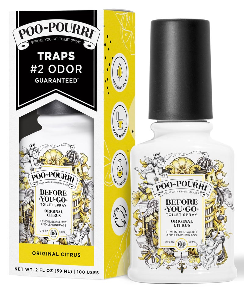 Poo-Pourri Before-You-Go Toilet Spray, Original Citrus, 2 Fl Oz, Up to 100 Uses, Bathroom Odor Deodorizer with Essential Oils for Home or Work, Travel Essentials, TSA Approved Size, Lemon Bergamot - Image 1