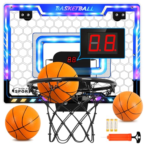 AOKESI Mini Basketball Hoop Indoor with Scorer and BatteriesInside Basketball Hoop Over The Door with Colorful LED LightingToy Basketball Gifts for Boys Girls Teens Adults Blue - Image 1