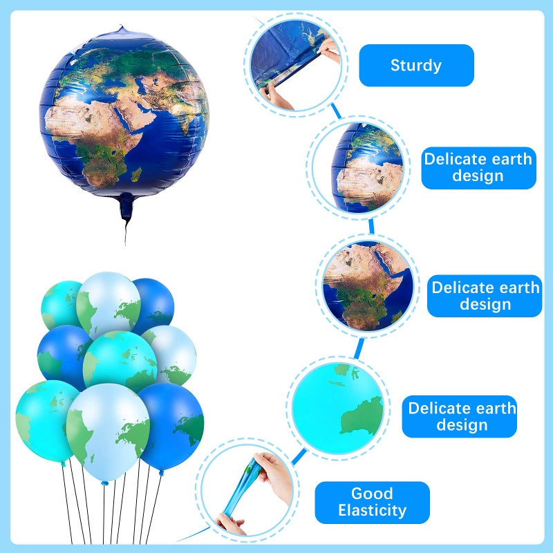 Zhanmai 48 Pcs Globe Balloons, 8 Pcs 22 Inch and 40 Pcs 12 Inch World Map Planet Foil Latex Balloons for Earth Day Decorations, Travel Party Around the World Party Decorations - Image 3