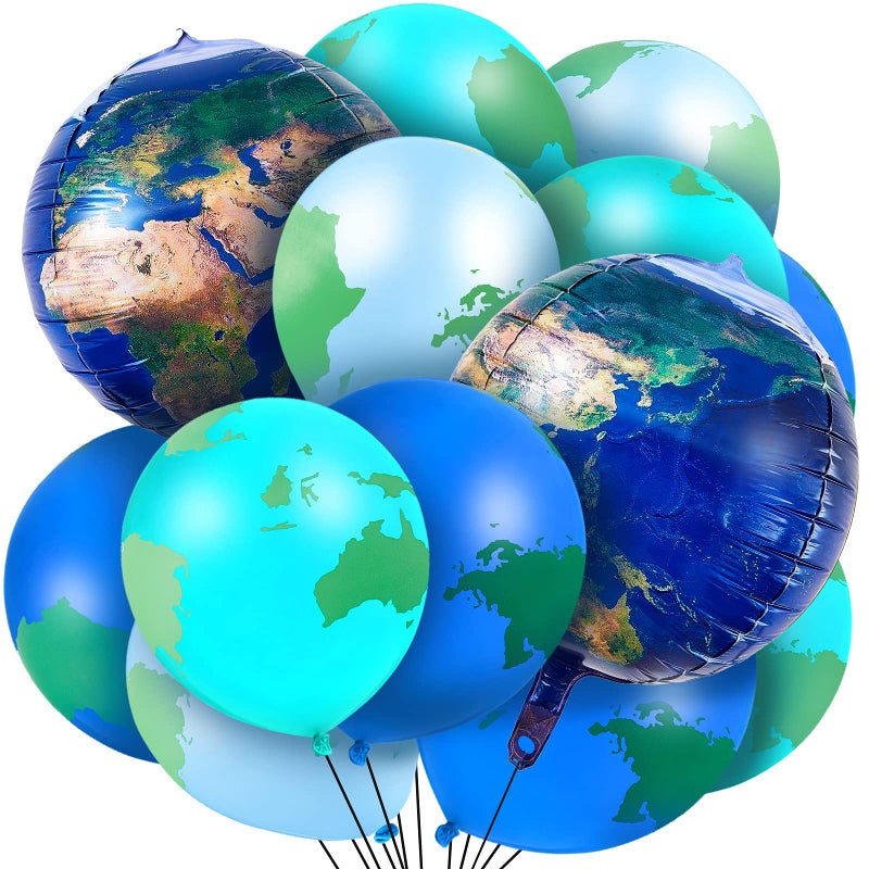 Zhanmai 48 Pcs Globe Balloons, 8 Pcs 22 Inch and 40 Pcs 12 Inch World Map Planet Foil Latex Balloons for Earth Day Decorations, Travel Party Around the World Party Decorations - Image 1