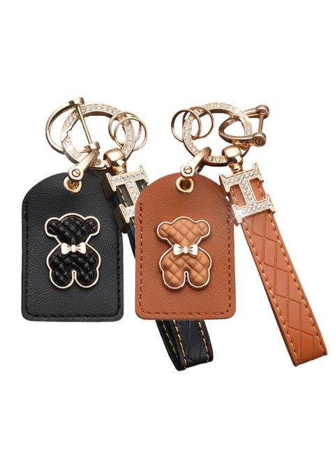 2 Pack Leather Case for AirTag Holder with Keychain, Hidden Waterproof Case for AirTag with Key Ring, GPS Tracker Protective Cover for AirTag for Key Wallet Travel, Anti-Lost Secure (Black, Brown)