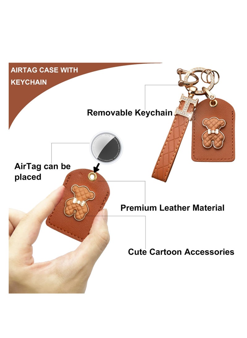 2 Pack Leather Case for AirTag Holder with Keychain, Hidden Waterproof Case for AirTag with Key Ring, GPS Tracker Protective Cover for AirTag for Key Wallet Travel, Anti-Lost Secure (Black, Brown)