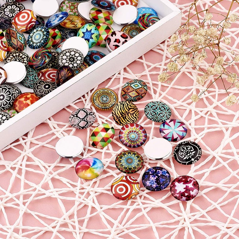 Craftdady 200Pcs Mosaic Printed Glass Cabochons 20mm (3/4") Mixed Colors Flat Back Half Round Dome Cabochon Tiles for Jewelry Making - Image 4