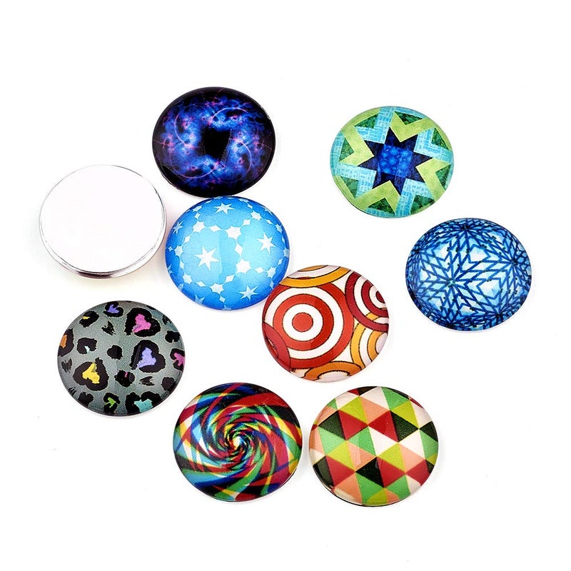 Craftdady 200Pcs Mosaic Printed Glass Cabochons 20mm (3/4") Mixed Colors Flat Back Half Round Dome Cabochon Tiles for Jewelry Making - Image 3
