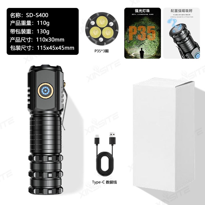 Cross-border new strong light long-range flashlight burst light mini portable small flashlight outdoor multi-function Clip lamp flashlight S400 (bare lamp wiring white box) S400 (bare lamp wiring white box)