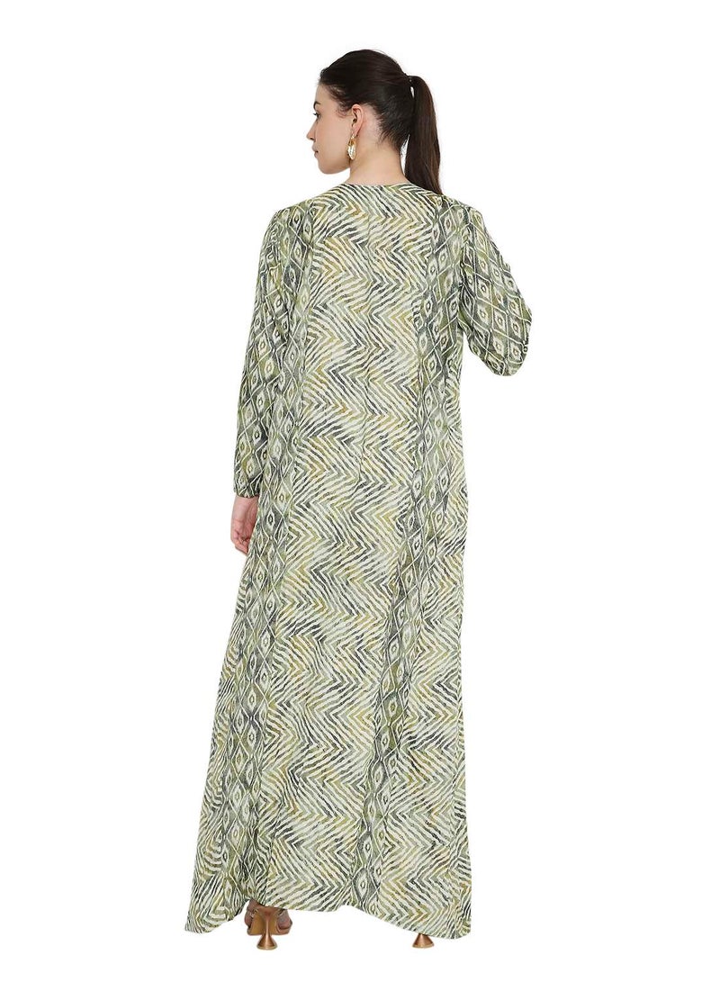 هانا آند سارا جلابيات عصرية مطبوعة باللون الأخضر الزيتوني للنساء - Image 2