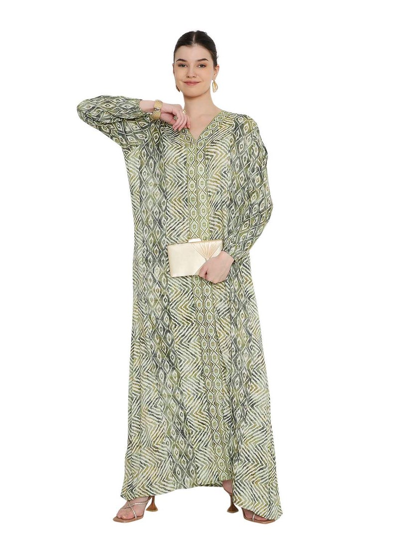 هانا آند سارا جلابيات عصرية مطبوعة باللون الأخضر الزيتوني للنساء - Image 4