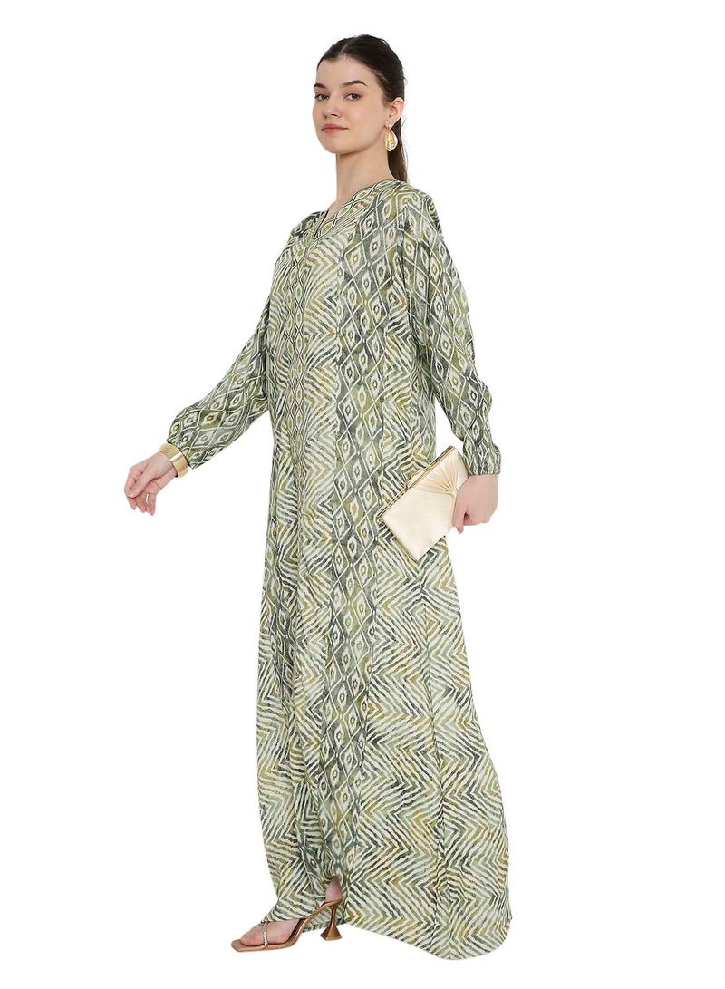 هانا آند سارا جلابيات عصرية مطبوعة باللون الأخضر الزيتوني للنساء - Image 5