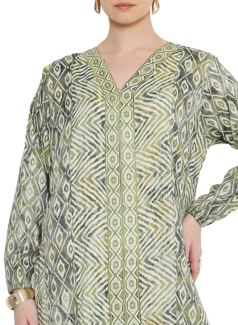 هانا آند سارا جلابيات عصرية مطبوعة باللون الأخضر الزيتوني للنساء - Image 3