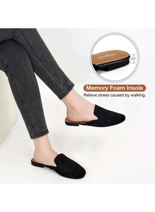 FUDYNMALC Womens Mules Flats Shoes: Casual Closed Toe Suede Backless Loafers Comfortable Dressy Slip-on Slides Footwear, Black, 6.5 - Image 5