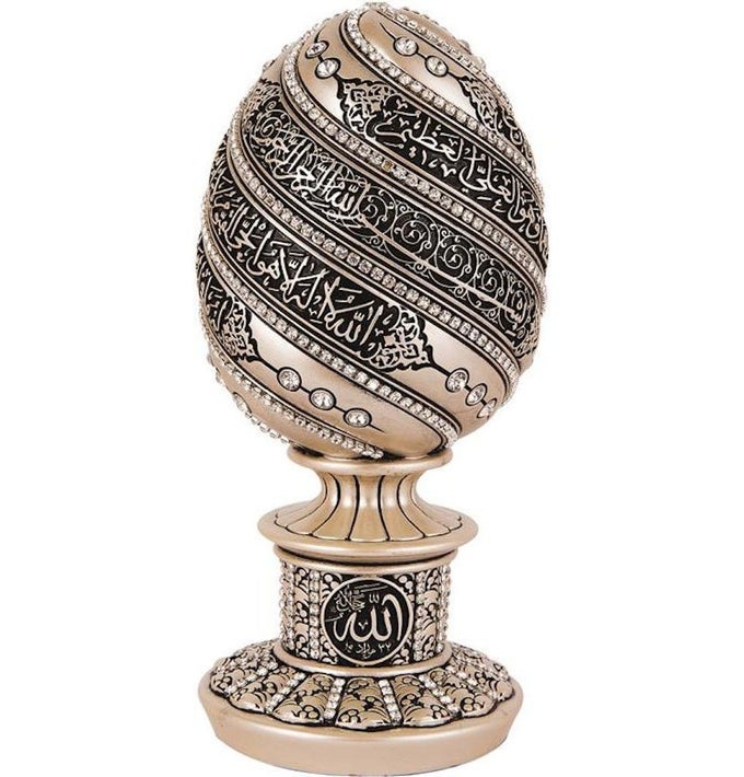 ISLAMIC TABLE DECOR GIFT EGG SCULPTURE STATUE MUSLIM SHOWPIECE HOME DECOR GIFTS EID RAMADAN ARABIC AYATUL KURSI 75IN MOTHER OF PEARL