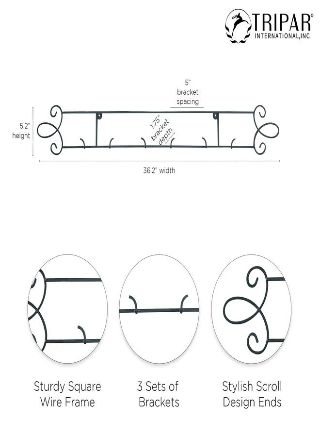 TRIPAR Horizontal Plate Rack, Black Display (3 Place) - Durable & Sturdy Metal Finish with Scroll Designs - Beautifully Showcase Special Plates, Tiles, Artwork, & More - Part of Augusta Collection - Image 3