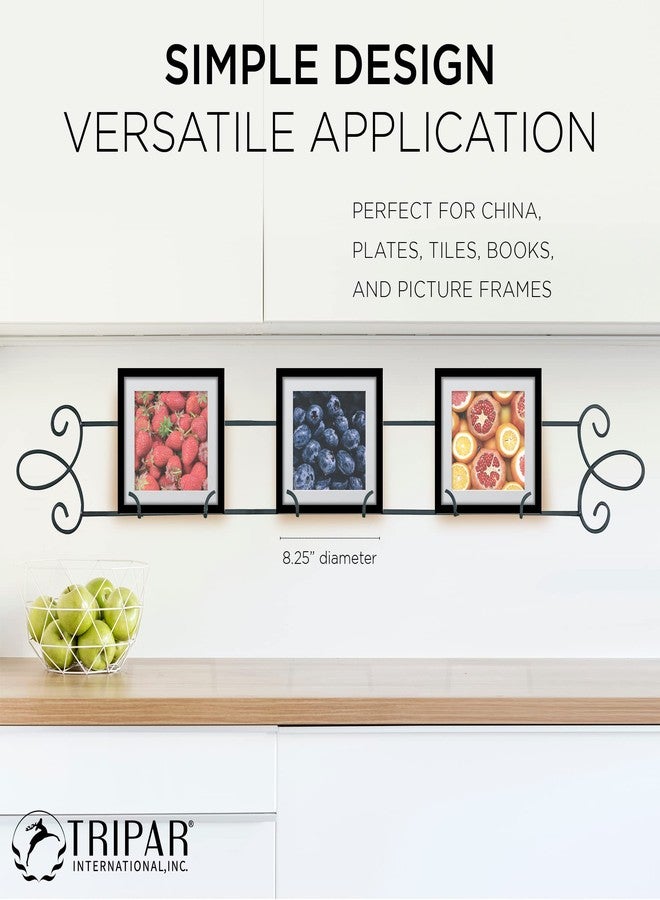 TRIPAR Horizontal Plate Rack, Black Display (3 Place) - Durable & Sturdy Metal Finish with Scroll Designs - Beautifully Showcase Special Plates, Tiles, Artwork, & More - Part of Augusta Collection - Image 2