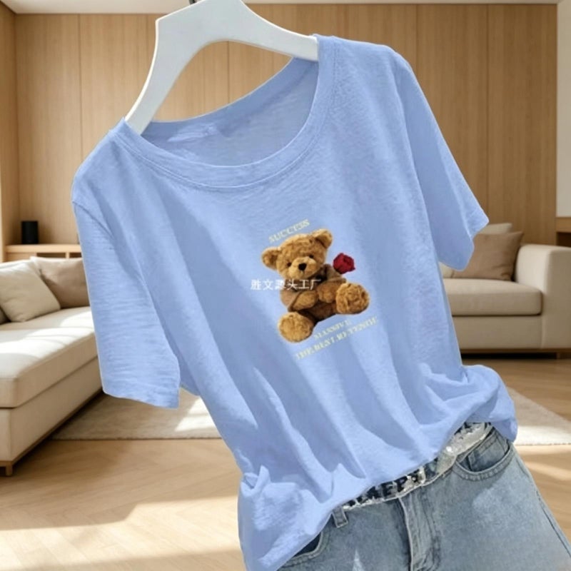 Summer New Style 100% Bamboo Cotton Short-Sleeved T-Shirt for Women, Round Neck, Loose, Pure Cotton, Age-Reducing, Loose, Thin, Korean Style Top - Image 4