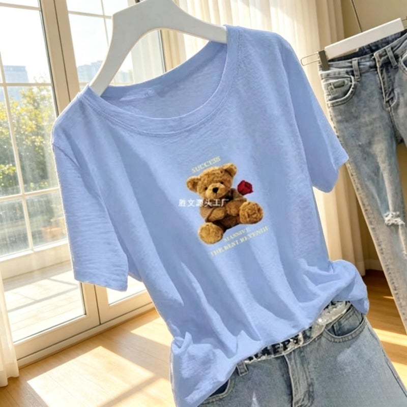 Summer New Style 100% Bamboo Cotton Short-Sleeved T-Shirt for Women, Round Neck, Loose, Pure Cotton, Age-Reducing, Loose, Thin, Korean Style Top - Image 5