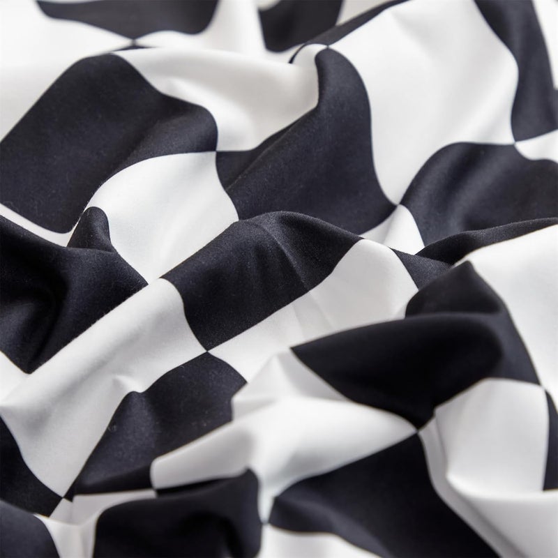 KAREVER Black Grid Bed Sheet Set Black White Plaid 4 Pieces Bedding Sheet Set 1 Fitted Sheet 1 Flat Sheet with 2 Pillowcases Black Chceckered Queen Size - Image 4