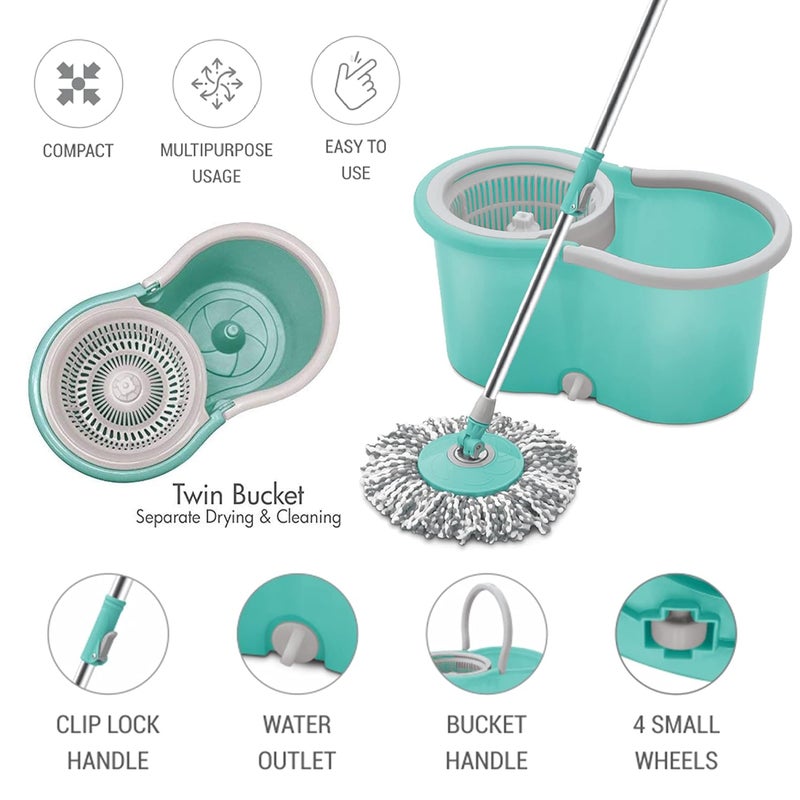 Spotzero by Milton Spotzero By Milton Microfiber Wheely Spin Mop with Puller Handle Bucket Pocha for Floor Cleaning and Mopping System 360 Flexible1 Microfiber Refills Big Size Aqua Green  - Image 3