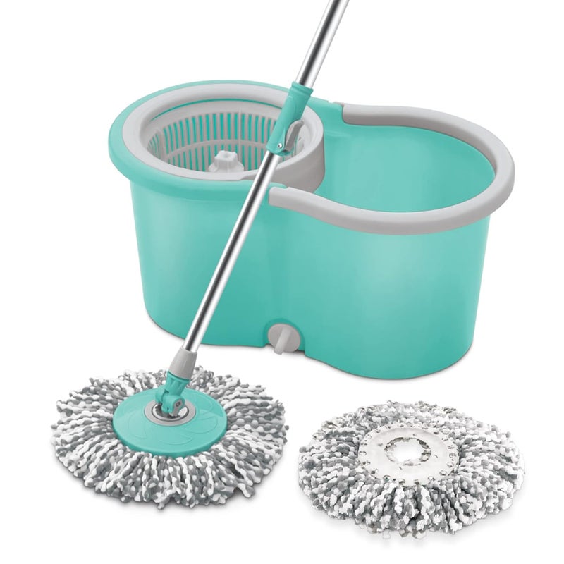Spotzero by Milton Spotzero By Milton Microfiber Wheely Spin Mop with Puller Handle Bucket Pocha for Floor Cleaning and Mopping System 360 Flexible1 Microfiber Refills Big Size Aqua Green  - Image 1