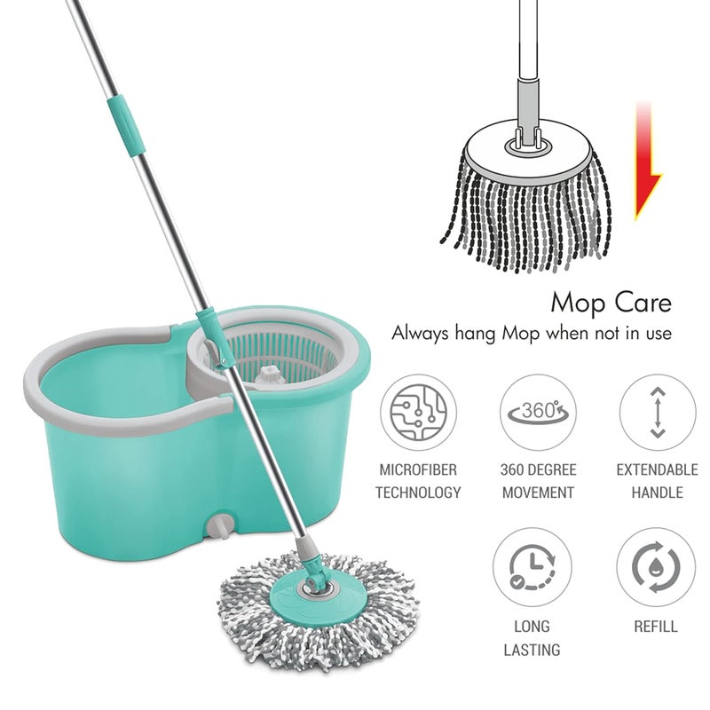 Spotzero by Milton Spotzero By Milton Microfiber Wheely Spin Mop with Puller Handle Bucket Pocha for Floor Cleaning and Mopping System 360 Flexible1 Microfiber Refills Big Size Aqua Green  - Image 4