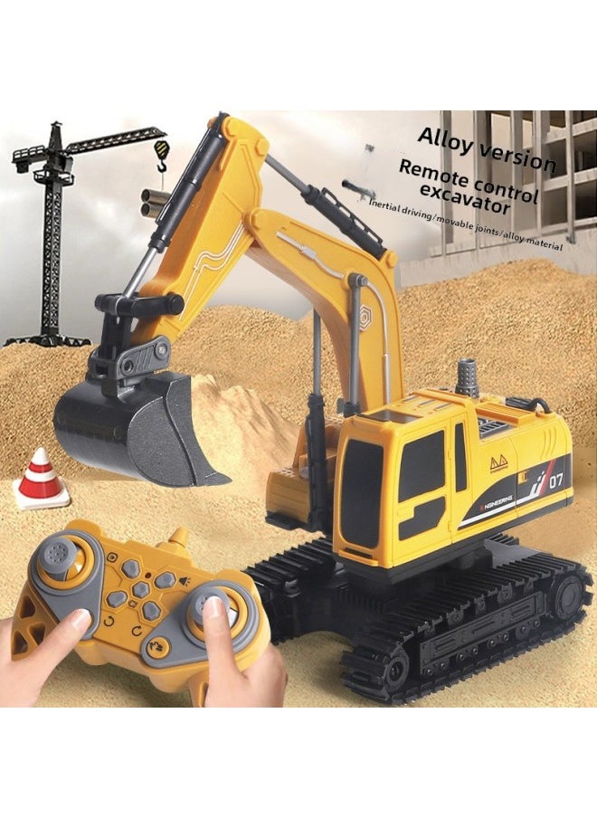 Children's Large Spray Remote Control Excavator Simulation Model Alloy Remote Control Car Electric Educational Boy Toy-Color:Yellow 6-way Light Charging Version - Alloy Head + 2 Plastic Heads [color Box]