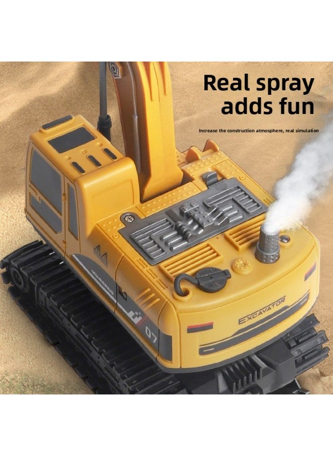 Children's Large Spray Remote Control Excavator Simulation Model Alloy Remote Control Car Electric Educational Boy Toy-Color:Yellow 6-way Light Charging Version - Alloy Head + 2 Plastic Heads [color Box]