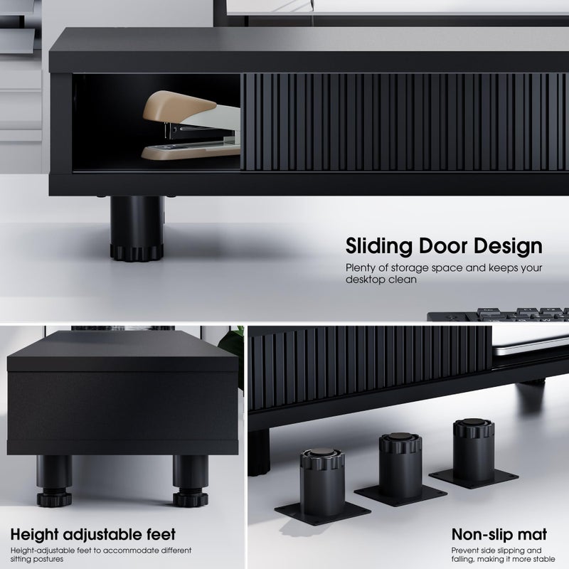 Fenge Dual Monitor Stand, 42.5inch Long Monitor Stands Riser for 2 Monitors, Sliding Door with Storage Organizer Stand for Desk, 2 Tier Desk Shelf for Laptop, Pc, Printer, Computer, TV - Image 2