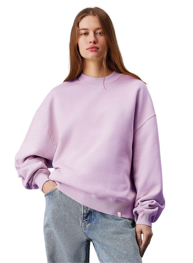 KOTTY Women's Fleece Sweatshirt Solid Pattern with Classic Round Neck(Purple,M) - Image 1
