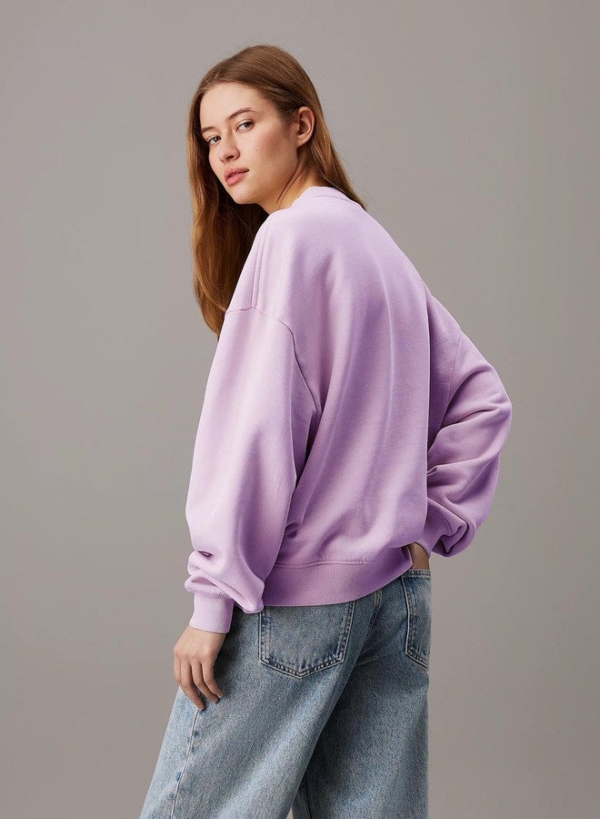 KOTTY Women's Fleece Sweatshirt Solid Pattern with Classic Round Neck(Purple,M) - Image 2